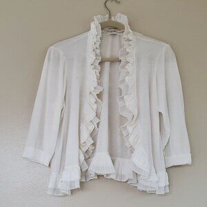 Madison White Ruffled Rayon Cardigan. Size L